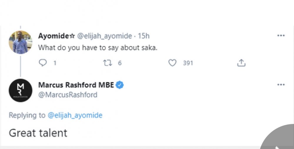 Marcus Rashford’s thoughts about Bukayo Saka