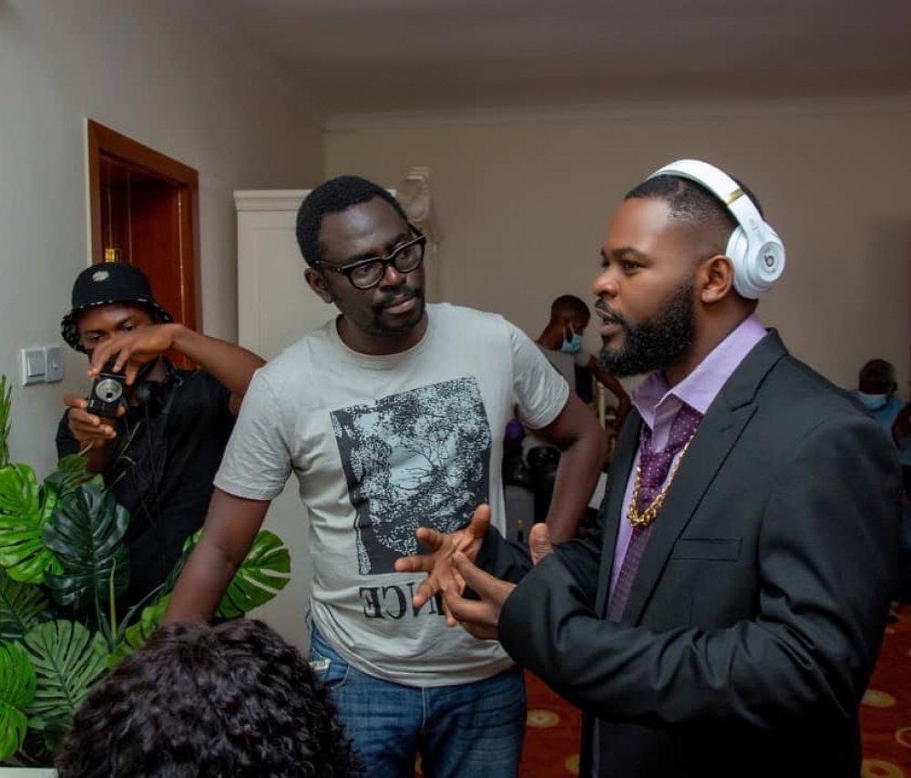 Niyi Akinmolayan and rapper/actor Falz on set of CHIEF DADDY 2/Image Source: Instagram